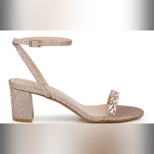 Jewel Badgley Mischka Blush Glitter Block Heel Ankle-Strap Sandal